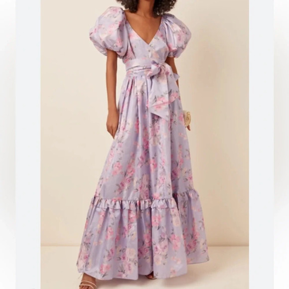 NWT LoveShackFancy Ida Floral Puff-Sleeve Gown - Picture 6 of 15